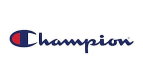 A blue and white logo of the word champion.