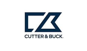 A blue and white logo of cutter & buck