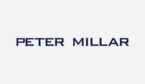 A white background with the name peter millar in blue letters.