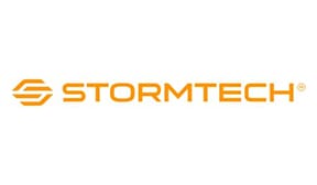 A yellow and white logo of stormtech