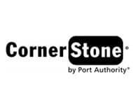 A black and white logo of corner stone