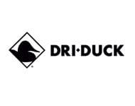 A black and white picture of the dri duck logo.