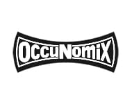 A black and white logo of occunomix