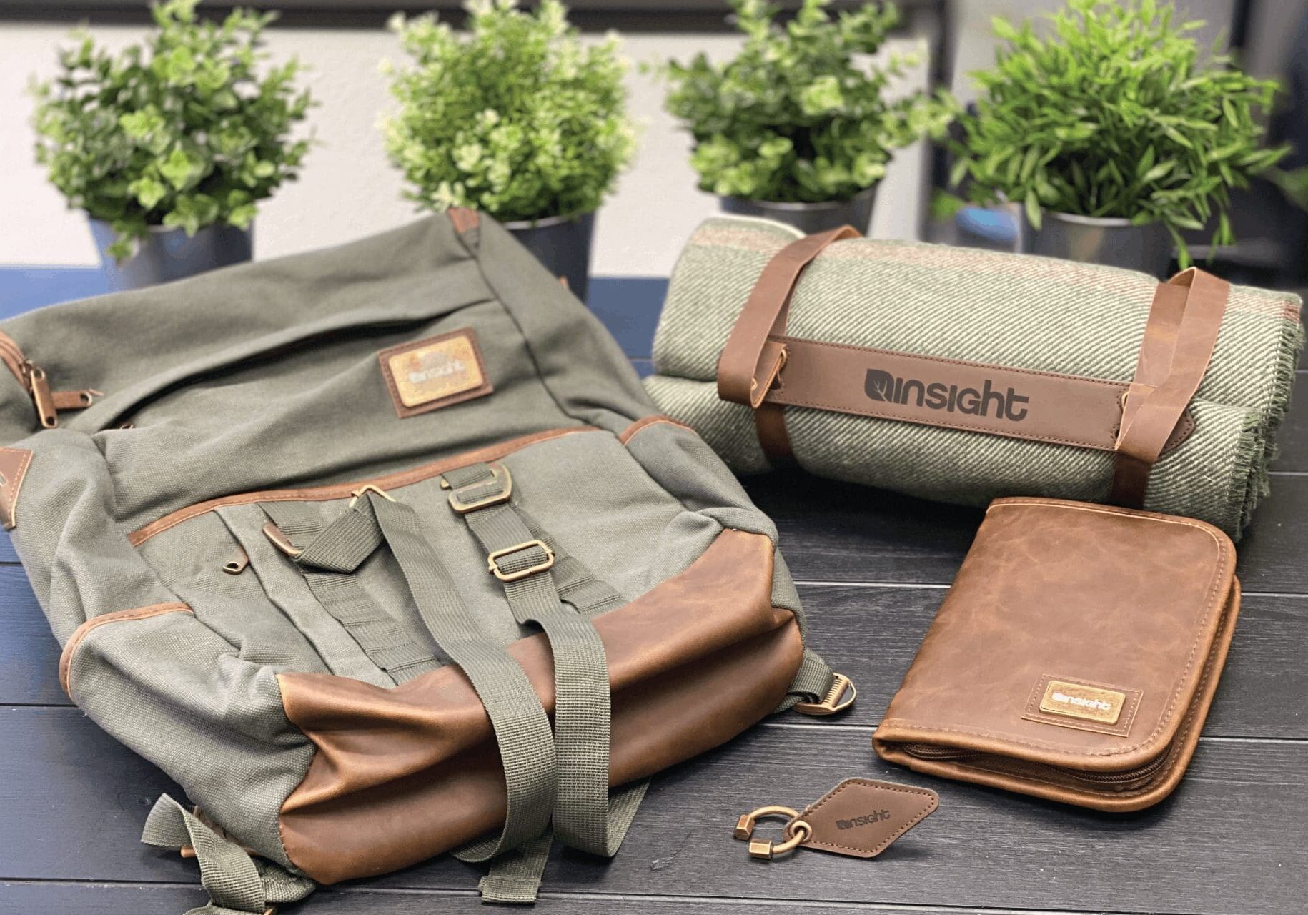 A close up of three bags on a table